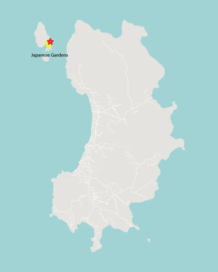 A map showing the location of Japanese Gardens