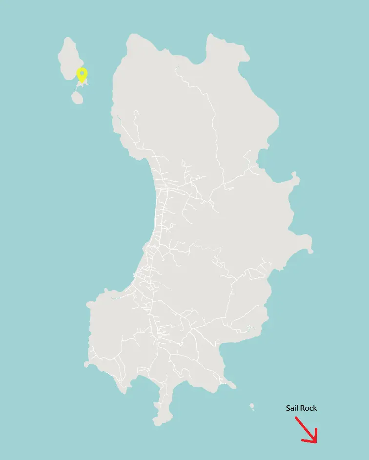 A map showing the location of Sail Rock